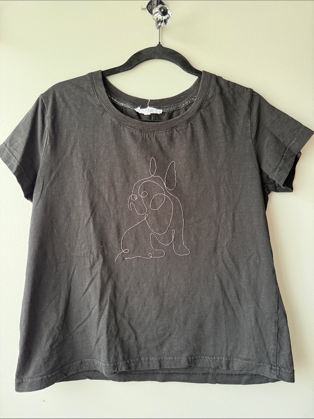 Jane and Delancey Black Tee with Dog Line Stitch pug boxer cotton medium